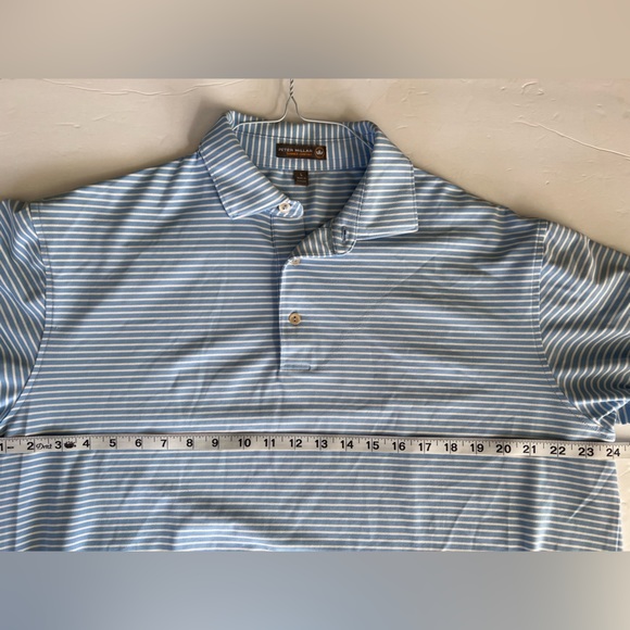 Peter Millar Summer Comfort Golf Polo Blue White Striped Embroidered Logo Large - Picture 6 of 9